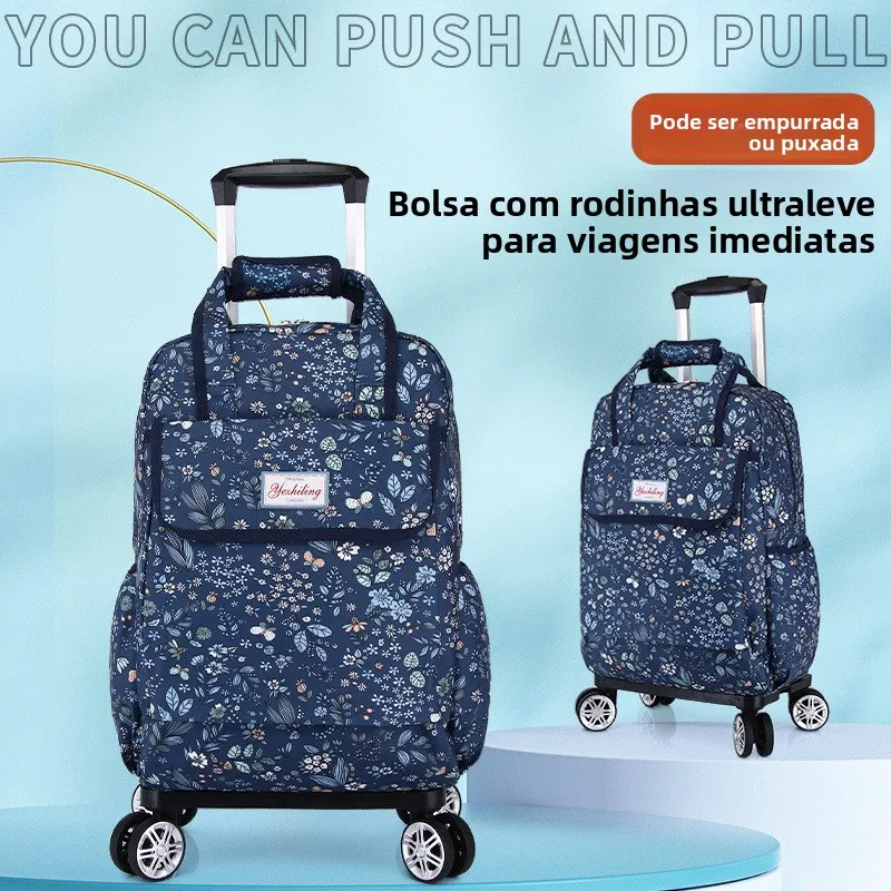 new-oxford-fabric-lightweight-portable-women's-luggage-bag-with-print-waterproof-wheels-silent-stackable-travel-bag