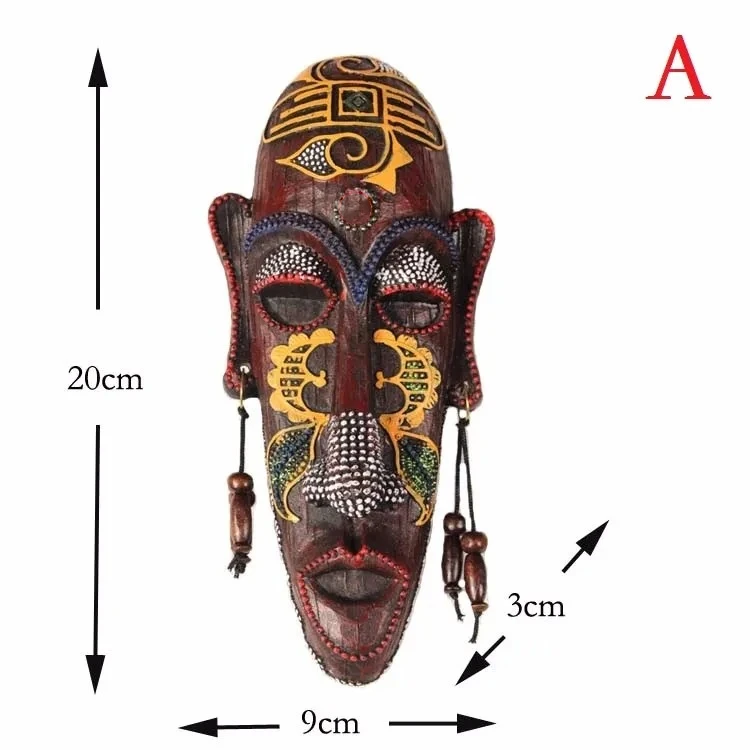 Zakka 3D Hand Painted Crafts Gift Personality Retro African Masks Metope Wall Hanging Decor For Home Living Room Bar Ornament