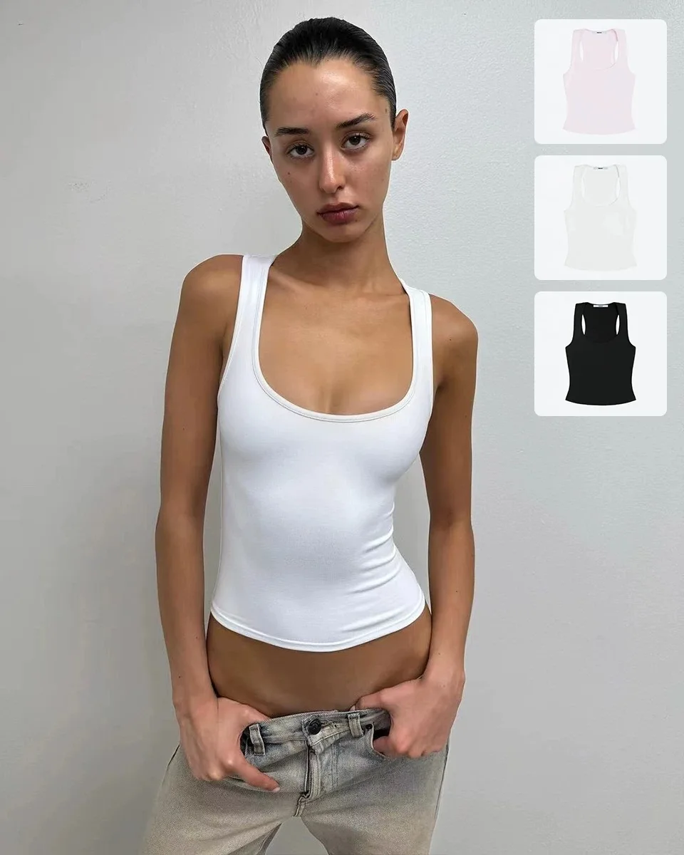 Tank Air vest halter Solid color black and white powder wide shoulder I-shaped vest top sports daily wear