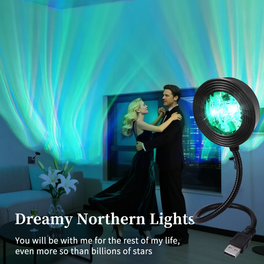 USB Colorful Aurora Projector Light Water Ripple Light Remote Control Dimming Portable Night Light for Living Room Party Bar