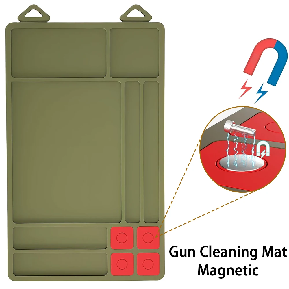 حصيرة تنظيف المسدس، وسادة إصلاح صيانة المسدس المغناطيسي مع صواني للأجزاء الصغيرة، حصيرة منضدة واقية مطاطية مضادة للانزلاق