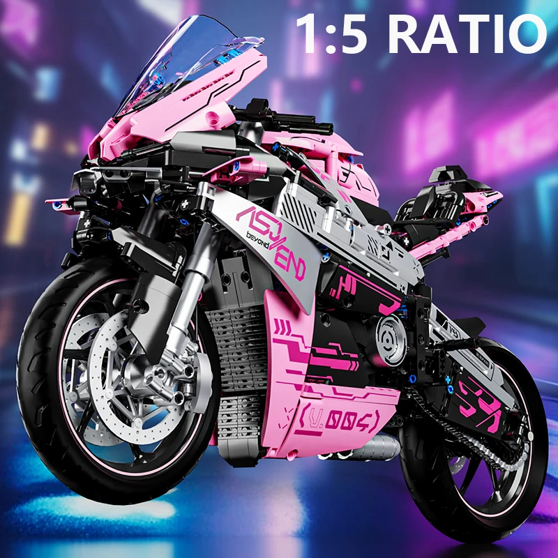 V4S Racing Motorcycle Building Blocks Set 1543+Pcs Compatible with 42202, 1:5 Model Kit for Adults Collection, Kids Toys Gifts