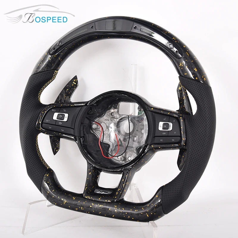 Car Steering Wheel For VW MK6 MK7 MK8 JETTA POLO GTI Gloss Carbon Fiber Perforated Leather LED