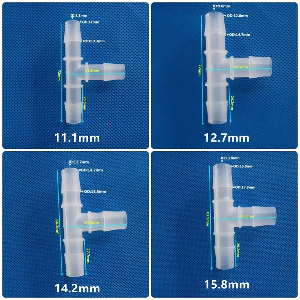 10Pcs 1.6-15.8mm T-Type Tee Connector Plastic PP PE 3 Way Connector Equal Diameter Soft Hose Fittings