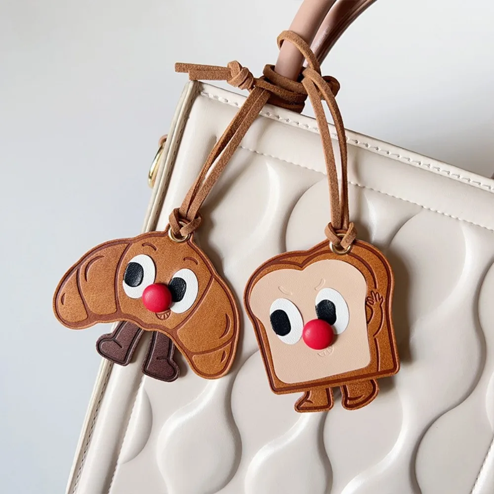 New PU Leather Bag Charm Toast Croissant Bag Pendant Keychain Gift