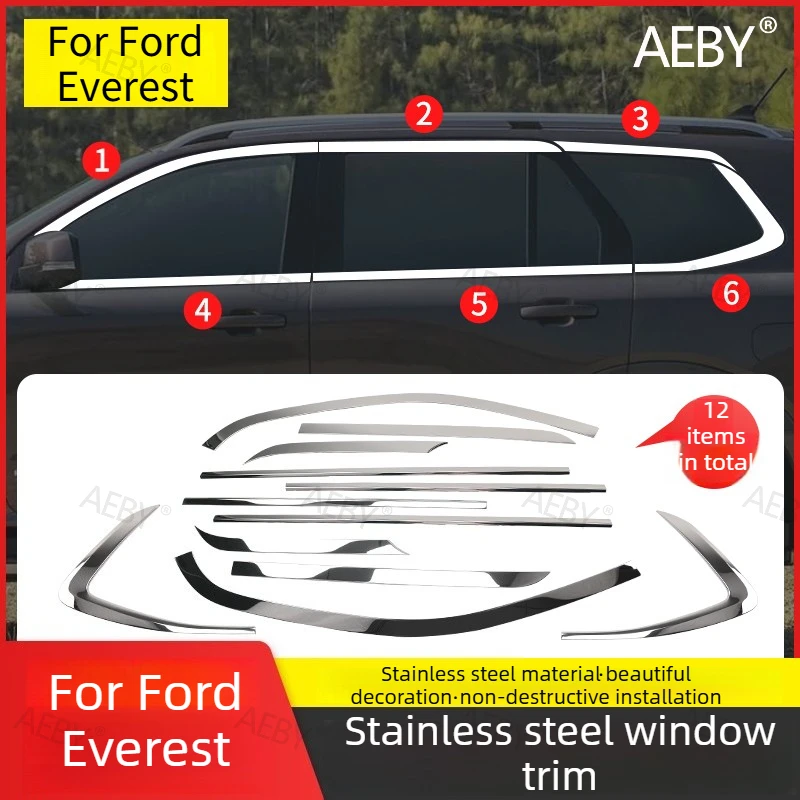 

For Ford Everest 2022-2026 Stainless steel window decoration appearance,Polished and scratch-resistant,Bright stickers