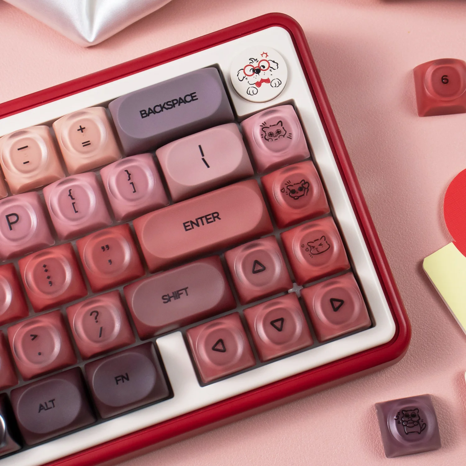 Capuchons de touches thème rouge à lèvres, 132 touches, profil HOA, PBT + PC, ronds, rouges, mignons, pour Kit de clavier mécanique MX