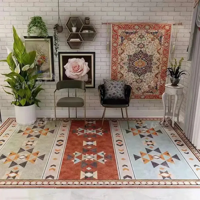 VIKAMA Retro-Flanellteppich im Ethno-Stil, weich, für Badezimmer, Toilette, Wohnzimmer, Küche, Tür, rutschfest, langlebig, Heimdekoration