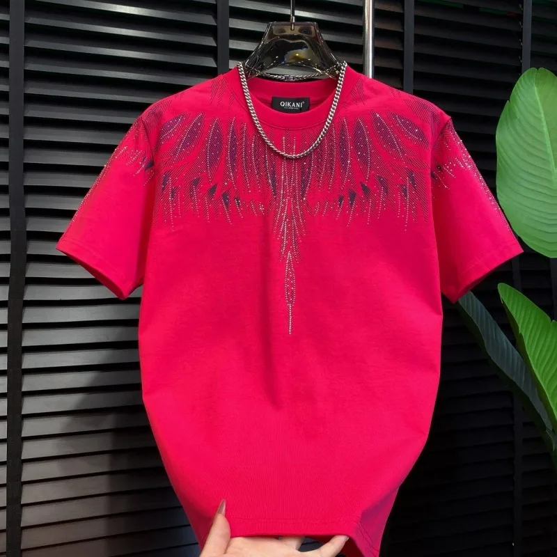 Hot-pressed Diamond Cotton Short-sleeved Heavy-duty Full-diamond Half-sleeved Embroidered Starry Sky