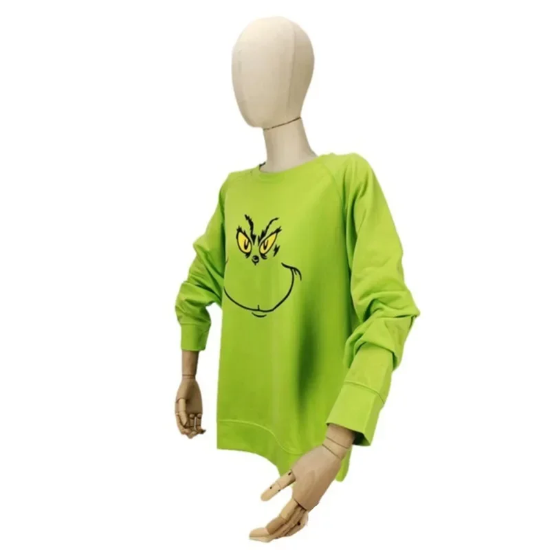 New Year Christmas Crew Neck Sweatshirt Long Sleeve Green Hairy Monster Apparel Xmas Family Costume Green Red Outfits