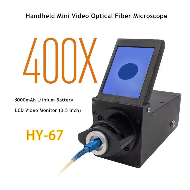 

Mini Video Fiber Microscope HY-67 High Precision Fiber Optic Inspection Microscope Probe 400x End Face Inspection Screen Moniter