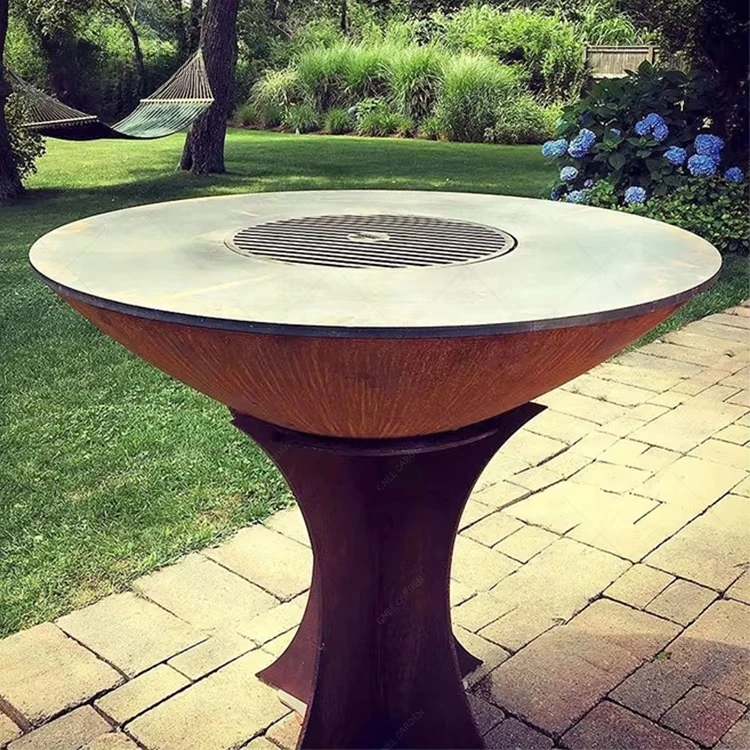 Metal Grills BBQ Europe New Design Garden Kitchens Fire Pit Barbeque Corten Steel Outdoor Charcoal BBQ Grill