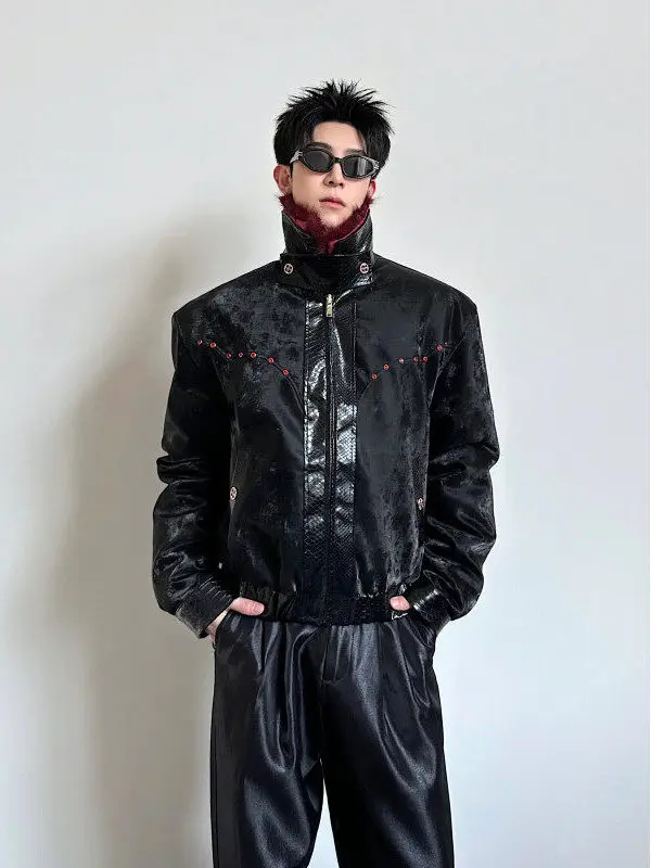 

Double-Sided Wearable Thiened Faux Fur Cotton Jaet with Velvet Interior And Mountain Eagle Pattern for Winter Faionable...