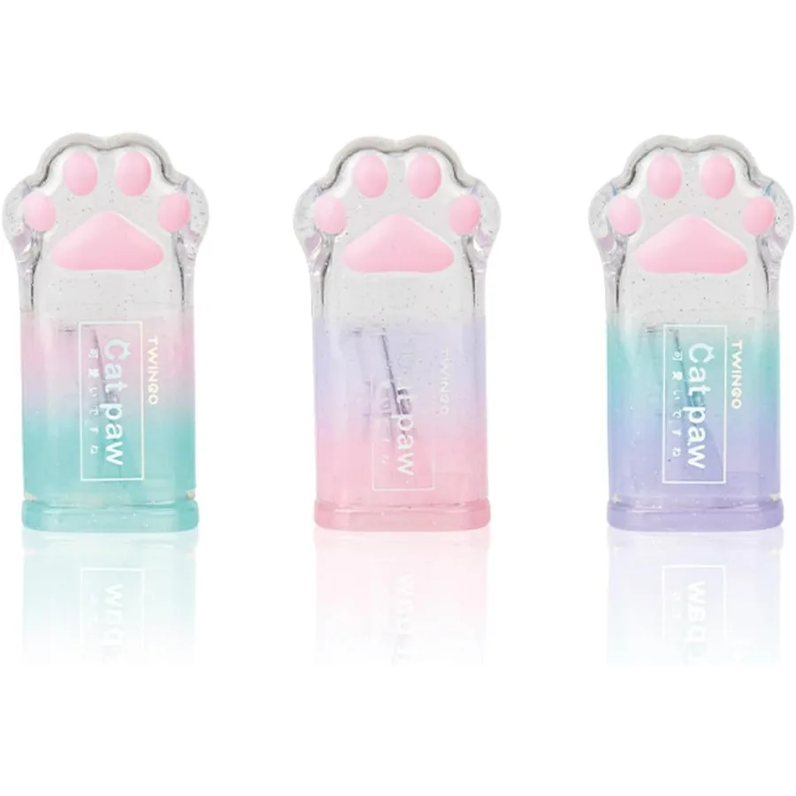 Sacapuntas Manual con forma de pata de gato de dibujos animados, 3 uds., para uso escolar y de oficina, sacapuntas de plástico Kawaii, Ideal para niña