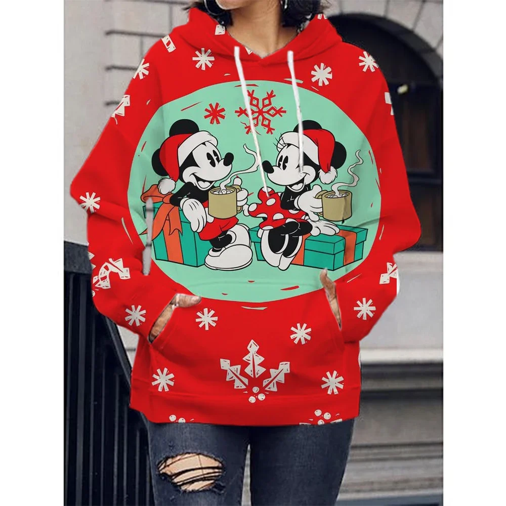 Disney Autumn Men Women Merry Christmas Hoodie Cute Cartoon Mickey Minnie Hooded Clothing Couple Fashion Coat Casual Streetwear