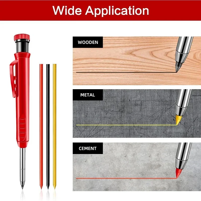 Solid Mechanical Carpenter Pencil with Sharpener Set Marker Refill Marking Tool for Carpenter Scriber Woodworking Architect