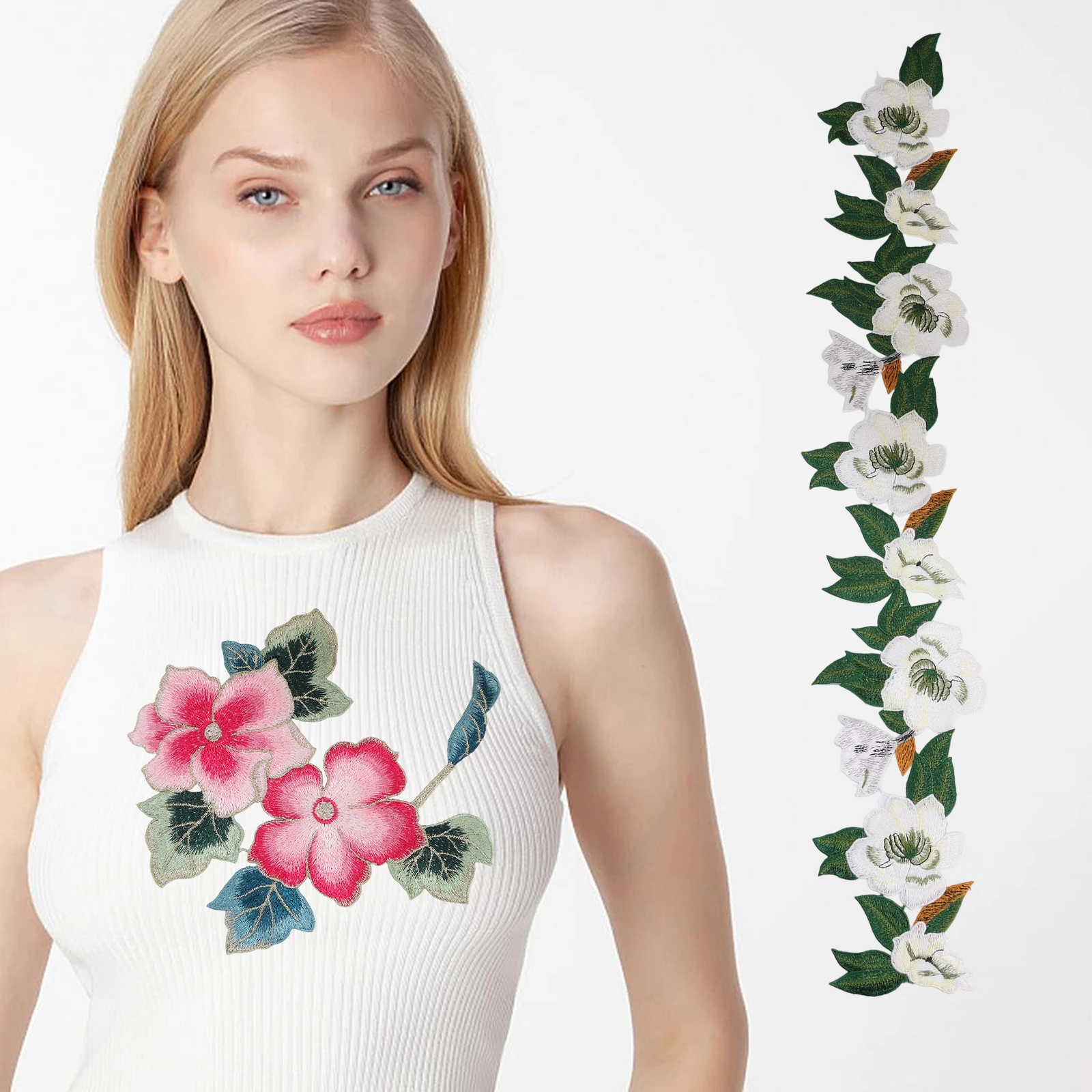 Blumen-Aufnäher zum Aufnähen für Kleidung, bestickte Kleidungsstücke, Stickerei-Aufnäher, Kleidung, Cheongsam, DIY-Zubehör