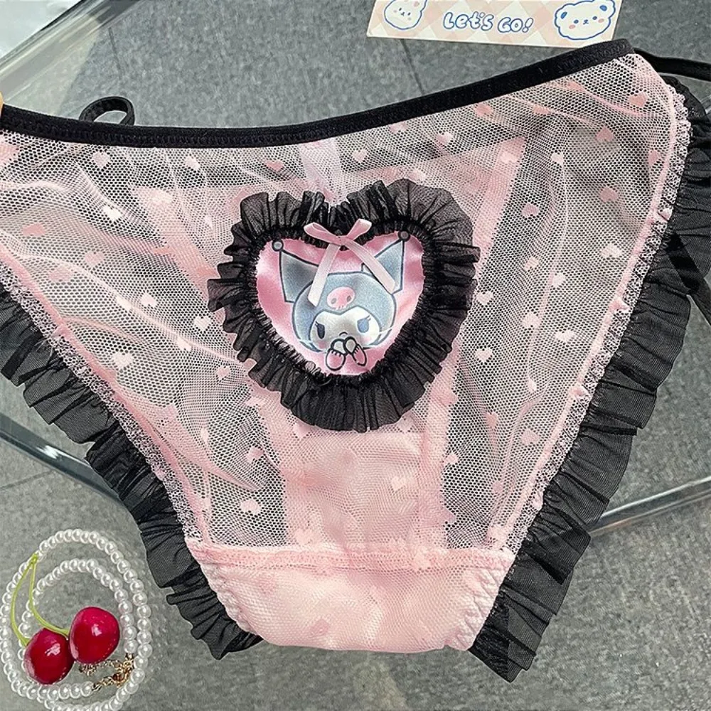 Sanrio My Melody Kuromi Cinnamoroll Hello Kitty Flirting Lace Panties Sexy Pure Desire Transparent Mesh Lace Panties Sweet Girl