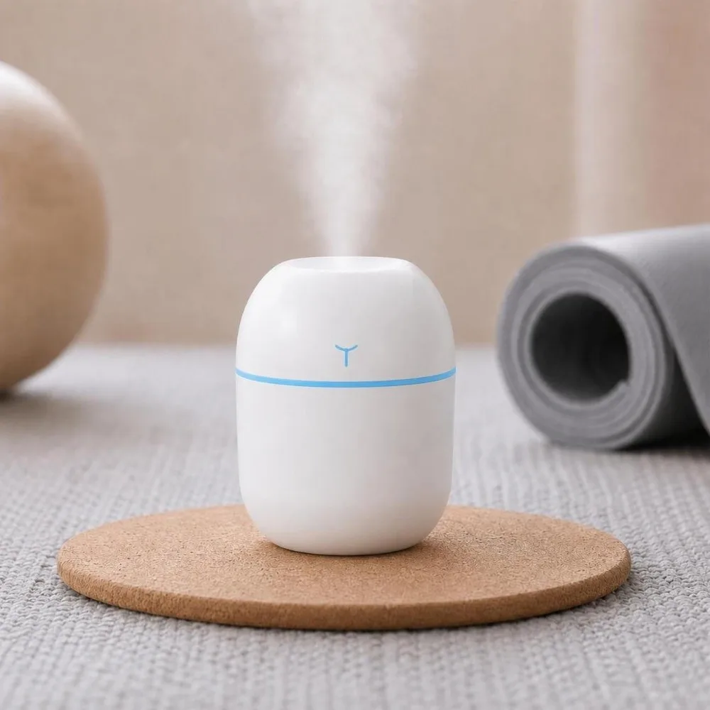2 Pack 220ml Capacity USB Mini Humidifier 2 Mist Modes Auto Shut-Off Aroma Diffuser Humidifier 5 Color Light USB Powered