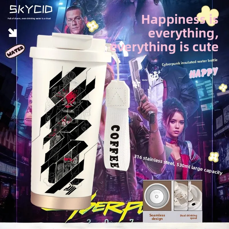 サイバーパンク-エッジランナー-2077-ゲームテーマ-大容量-ステンレス製-コーヒーカップ-漫画デザイン入り