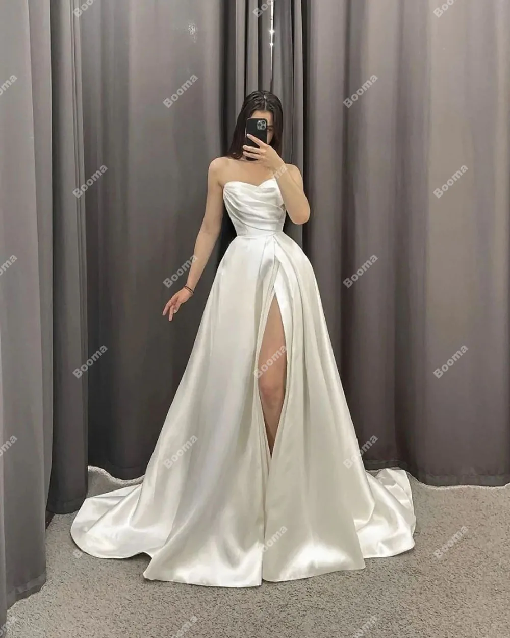 Booma-Robes de mariée élégantes simples pour femmes, robe longue fendue sur les jambes, longueur au sol, tache, chérie, patients, fête de mariage, 2023