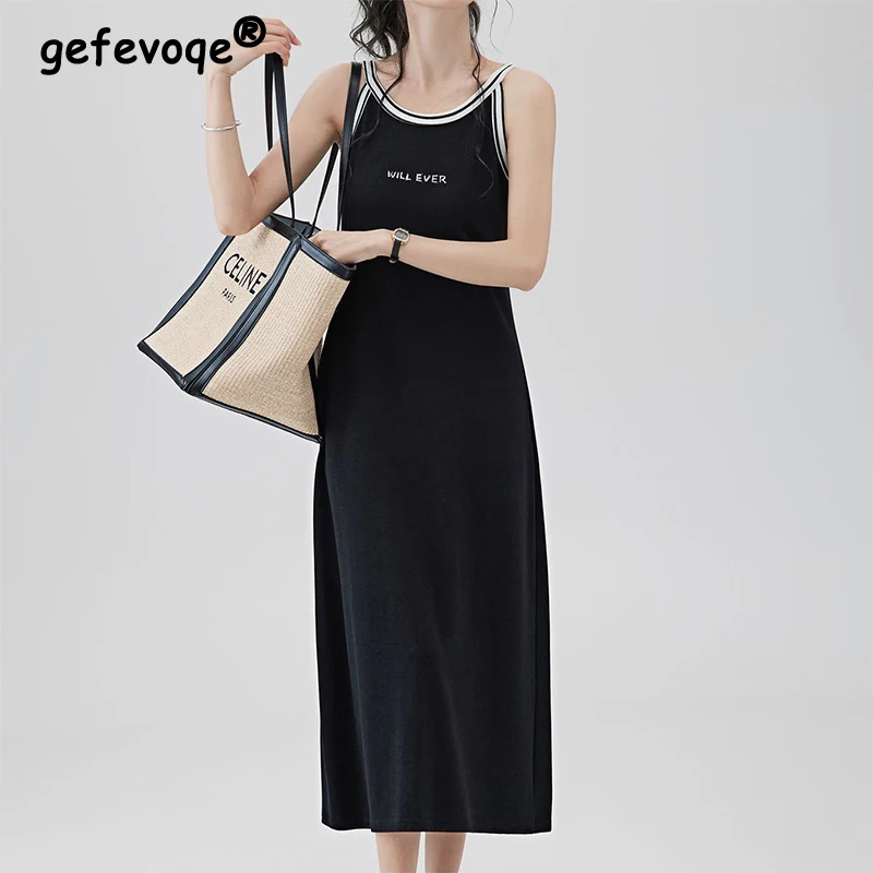 

Summer New Sexy Fashion Knitting Oversized Slip Dress Ladies Sleeveless Slim Casual Robe Femme Simple All-match Bottomed Vestido