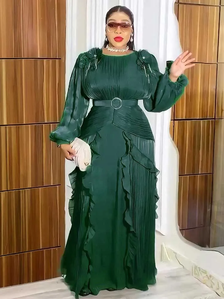 

Autumn Clothes Dress for Women Evening Mother Birthday Maxi Dress Plus Size Long Sleeve Chic and Elegant Pleated Dress Straight
