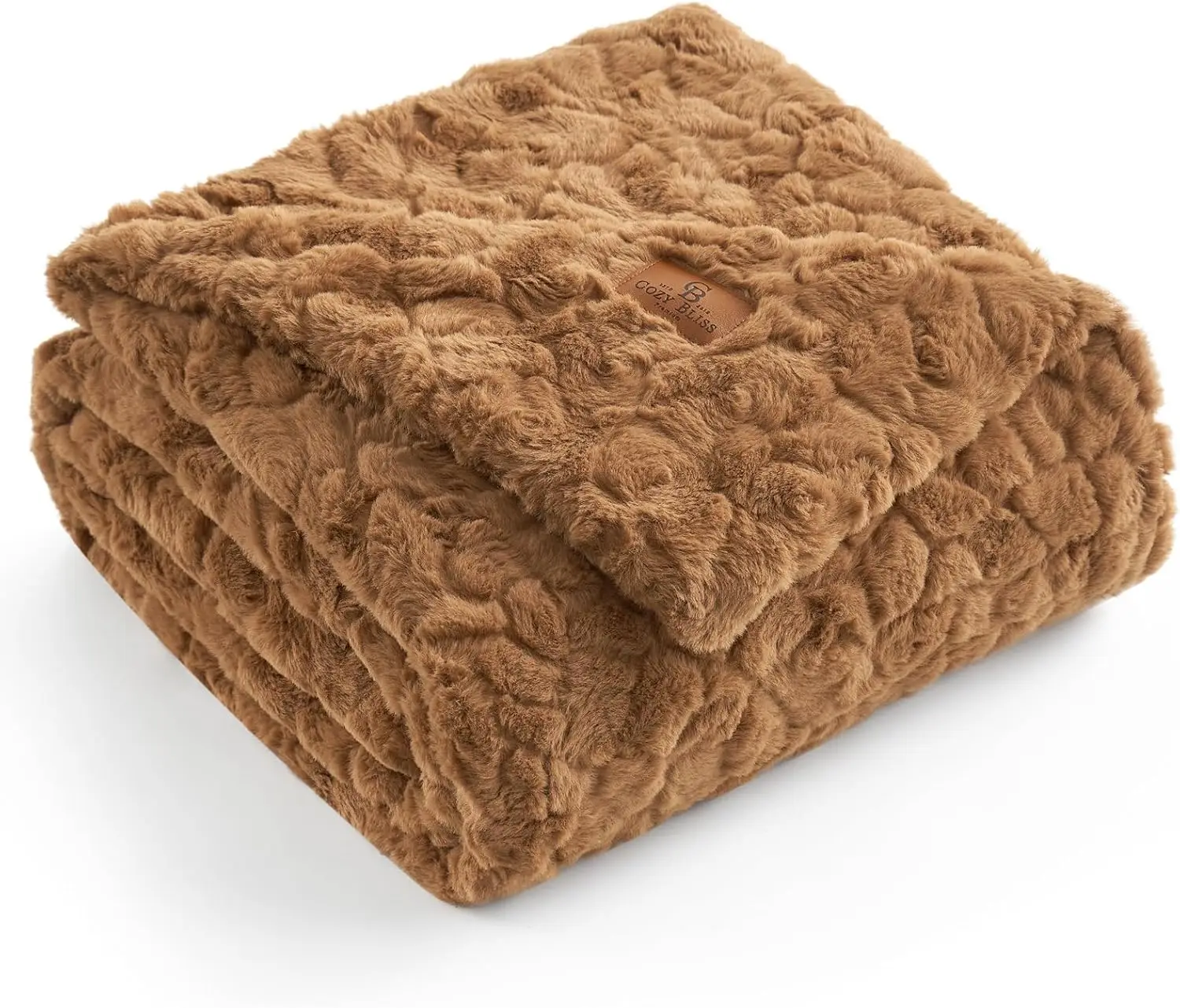 

Cozy Bliss Faux Fur Throw Blanket for Couch,Fuzzy Soft Plush Thick Warm Fluffy Reversible Wave Textured Blanket,55 * 70 In Brown