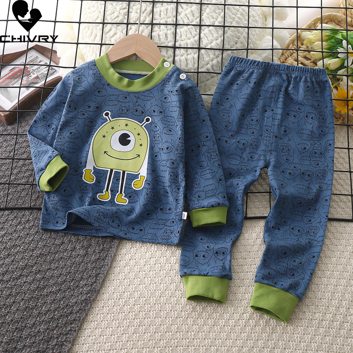 New Kids Boys Girls Pajama Sets Cute Cartoon Long Sleeve T-Shirt Tops with Pants Toddler Baby Autumn Winter Sleeping Clothes