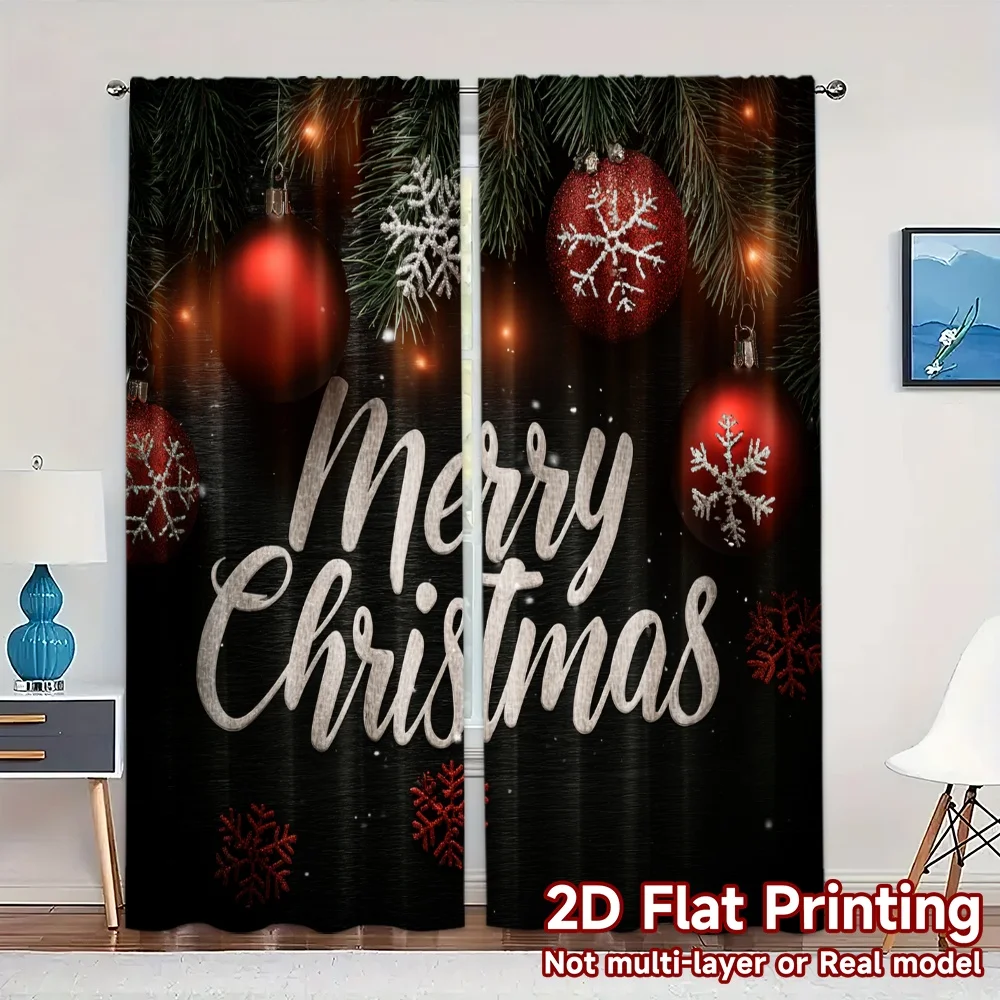 2D Flat Printing,JIT 2pcs, Curtains (Without Rod) FestiveSnowflakes Chic Light Filtering Curtains Fabric Curtains Decorations