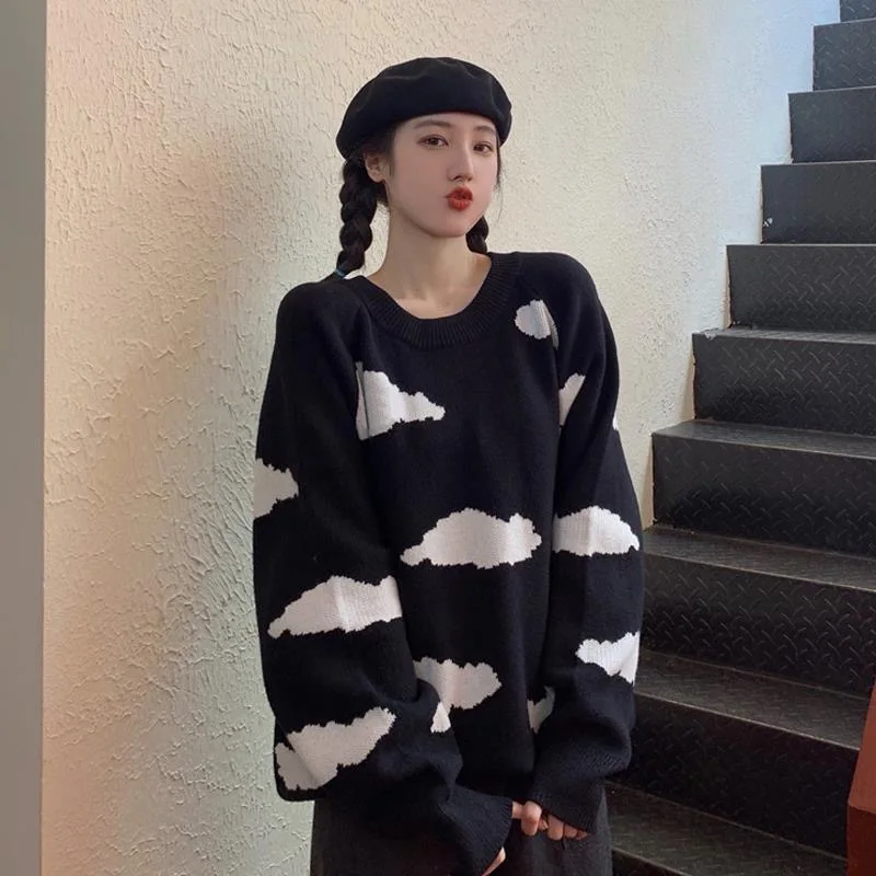 Sweater Knitted Women\'s Warm Tunic Women\'s Vest Cute Cloud Preppy Korean Stype Pullover Female Clothing Pulls Top Long Sleeve