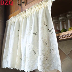 Japanese Cotton Hollow Flowers Short Curtains Living Room Korean Gream Lace Cloth Half Curtains for Kitchen #A393