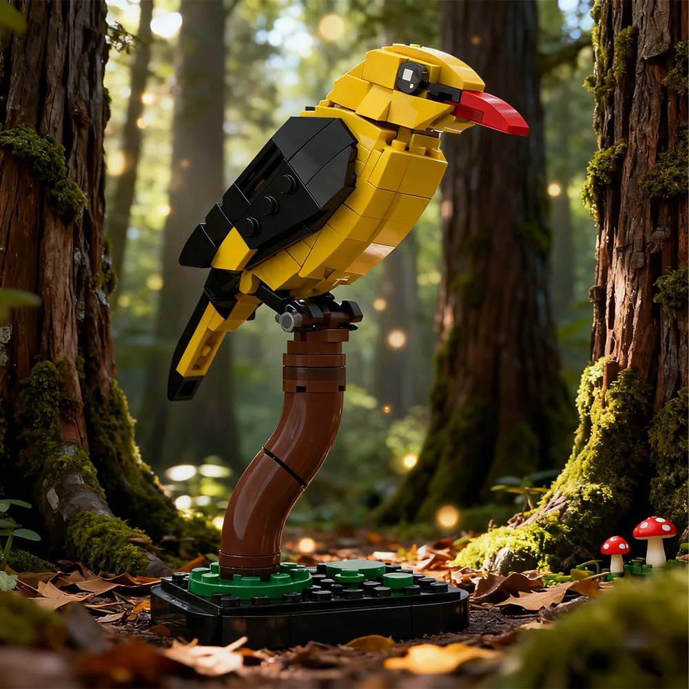 

Набор строительных блоков MOC Golden Oriole Bird, красочная скульптура песен для домашнего декора, уникальный подарок для взрослых, любителей природы