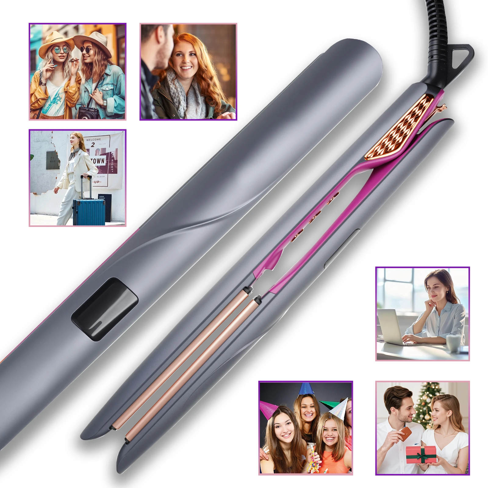 LANDOT Flat Iron Hair Straightener and Curler 2 in 1, 20s Fast Heating, 1 Inch Professional Straightening Curling Iron 100-240V