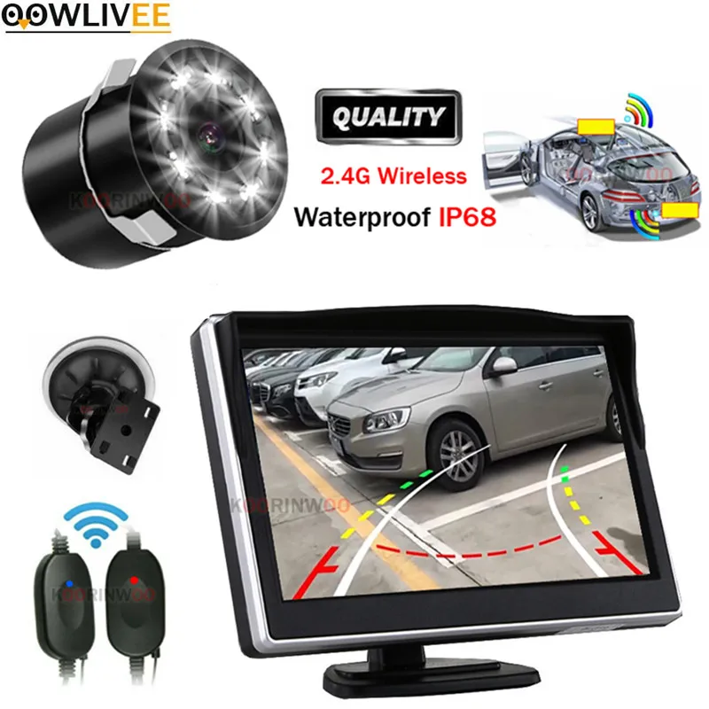 OOWLIVEE طقم مواقف السيارات اللاسلكية شاشة الكريستال السائل مع كاميرا الرؤية الخلفية كاميرا نظام ذكي أضواء LED HD كاميرا الوفير القاطع #1