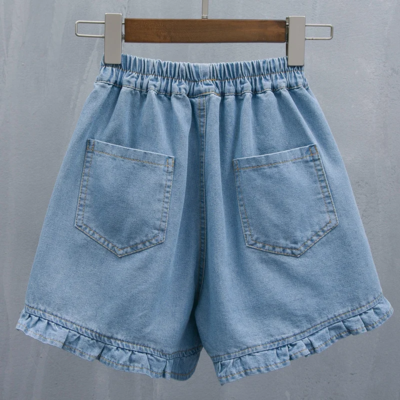 Short en denim bleu pour femme, mode coréenne, short d'été, taille haute, jean baggy court pour femme