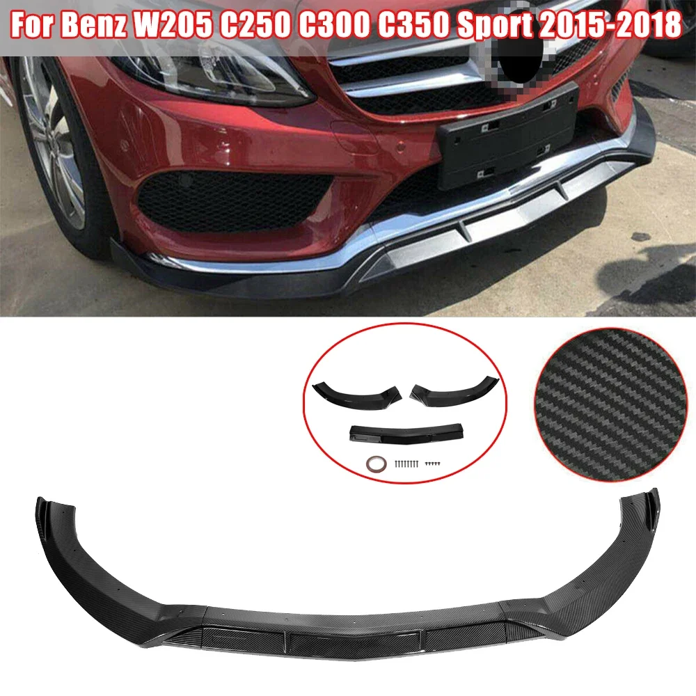 

Car Front Bumper Spoiler Lip for Mercedes-Benz W205 C250 C300 C350 Sport 2015-2018 Carbon Fiber Look Car Modification Body Kit