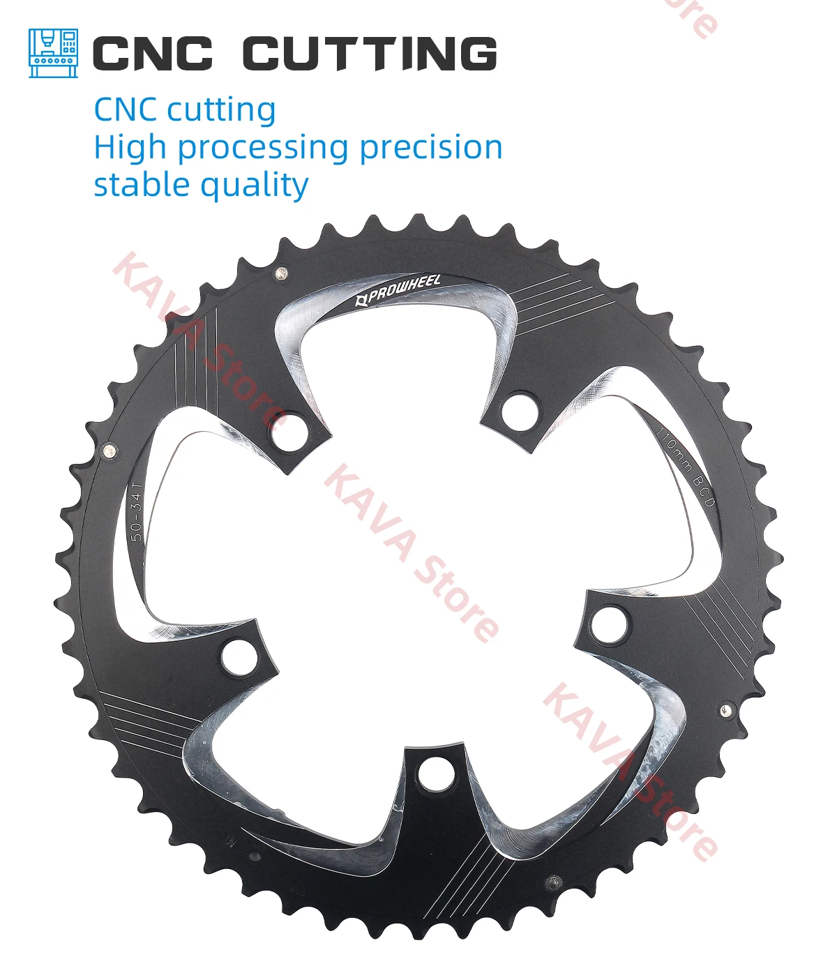 PROWHEEL Rennrad Kettenräder 110/130BCD Kurbelgarnitur Kettenblatt 34/39/50/53T Kettenblatt 8/9/10/11/12 Geschwindigkeit Fahrrad Zahnplatte Teile – Detail 5