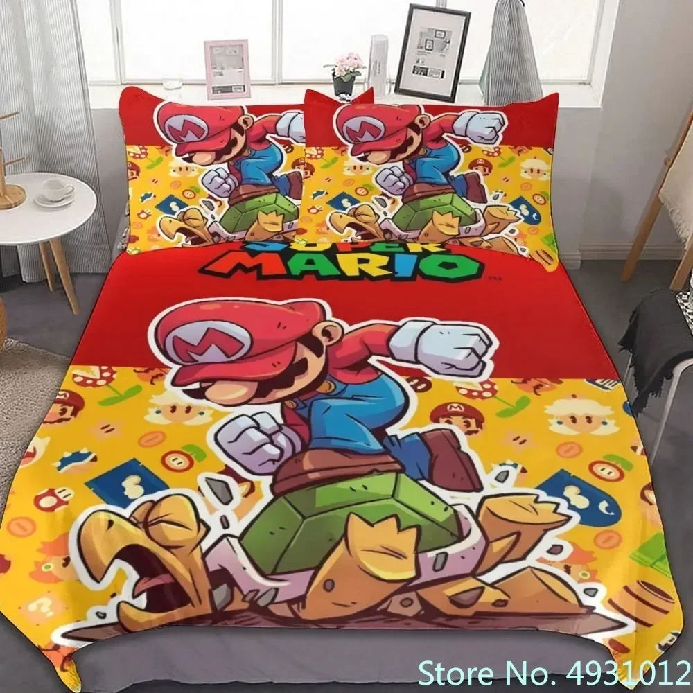 Super Mario Cartoon Bedding Set para crianças, colcha, anime, capa de edredão, consolador, fronha, roupas de cama, quarto, criança, menino