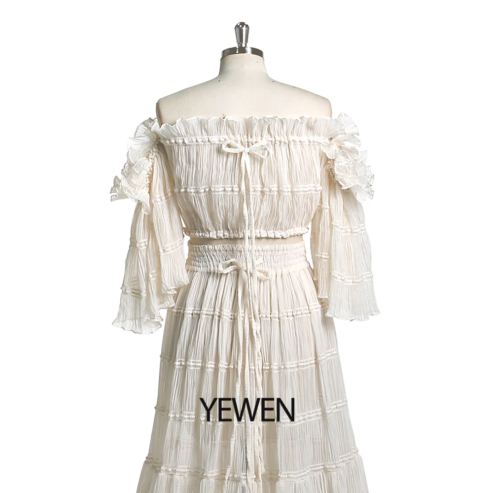 Elegant Two Piece Off The Shoulder Gown Maternity Dress for Photo Shoot with Side Slit Boho Maternity Gown for Baby Shower YEWEN