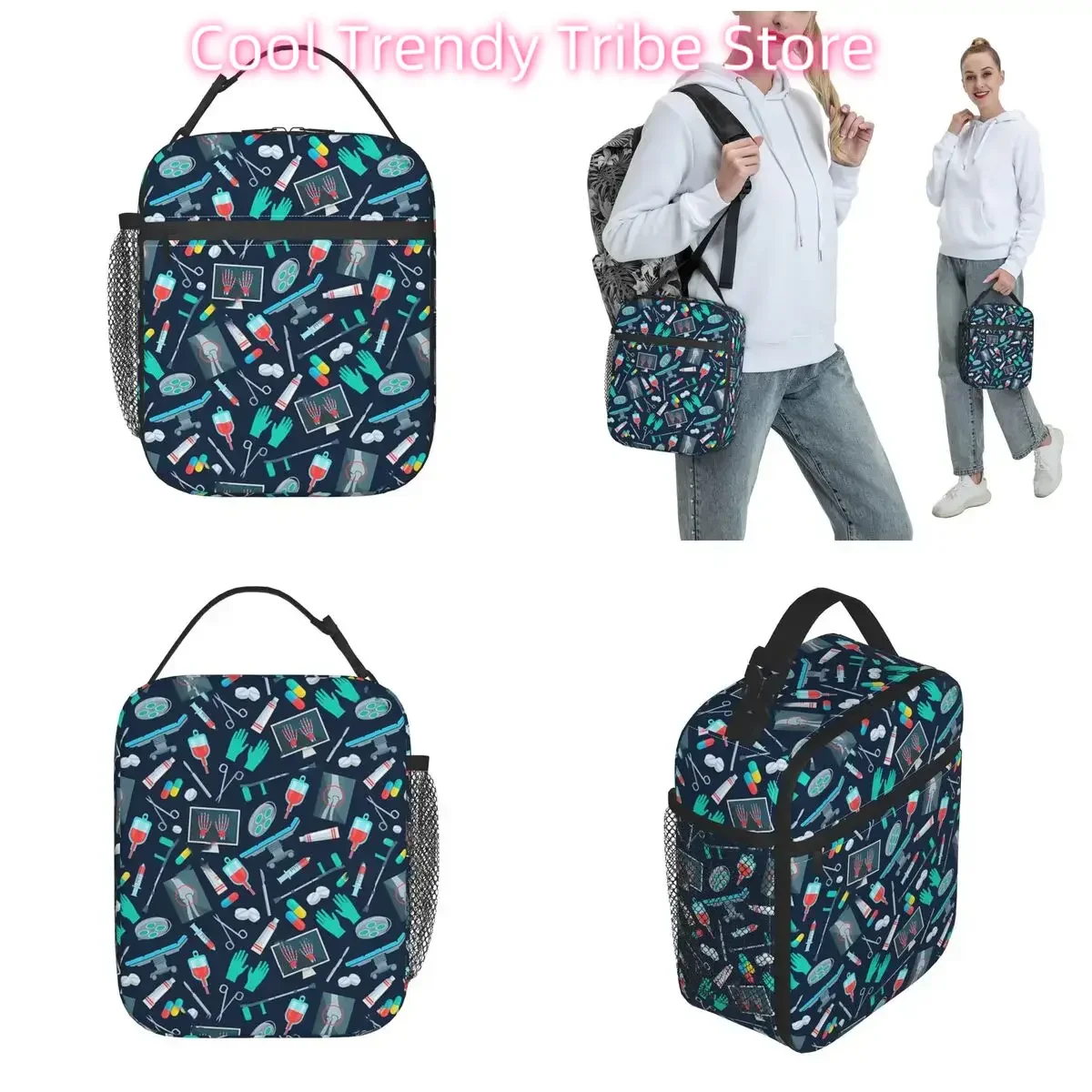 Medical Themed For Doctor Nurse Insulated Lunch Bags Thermal Bag Reusable Large Tote Lunch Box Men Women Beach Travel