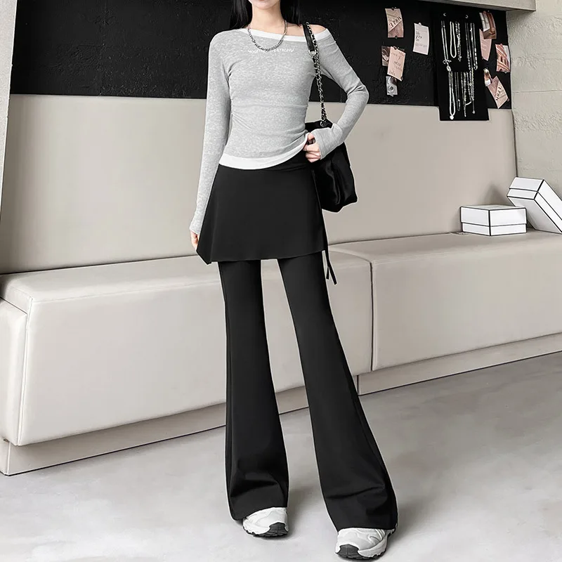 

Black Flared Yoga For Women, Spring And Autumn 2026 New High Waist Hip Lift Fake Two-Piece Cover Buttocks Shark Pants