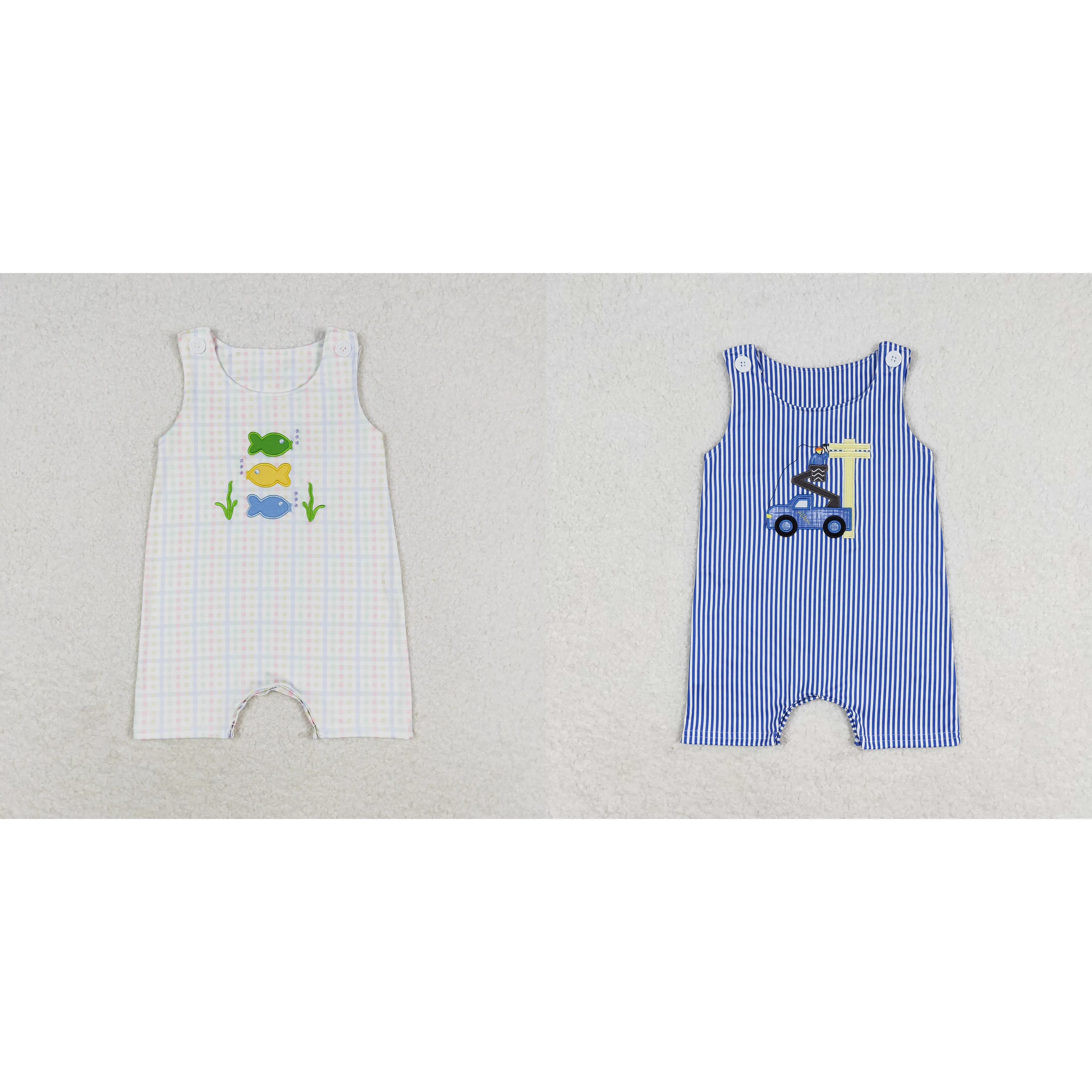 

Wholesale Newborn Embroidery Coverall Bodysuit Baby Boy Toddler Stripes Plaid Romper Kids Children Summer One-piece Jumpsuit