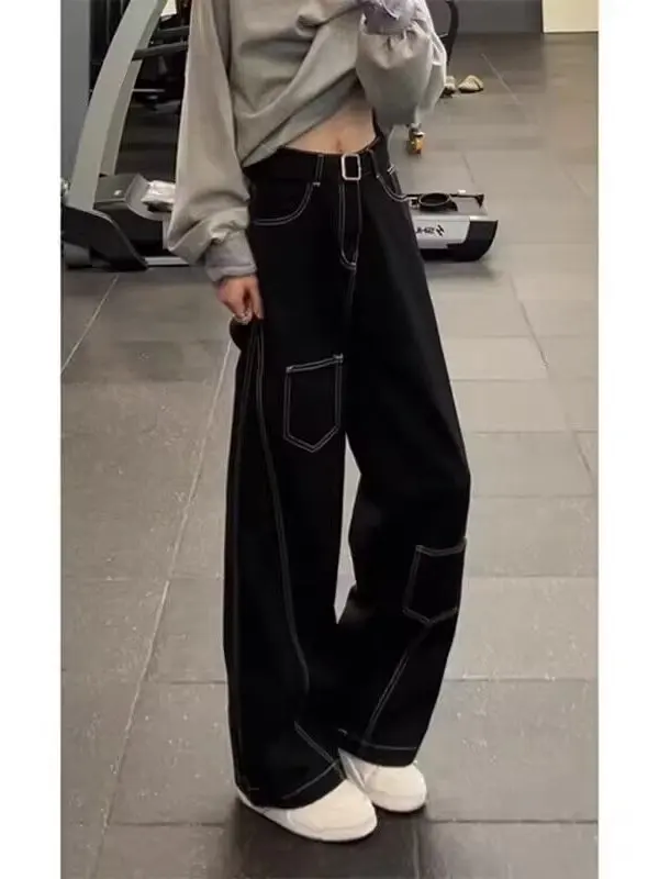 

American Sle Knife Loose Wide Leg Jeans Men Women Cleanfit Bla Slimming Design Casual Youthful Wear Resistant Stretch