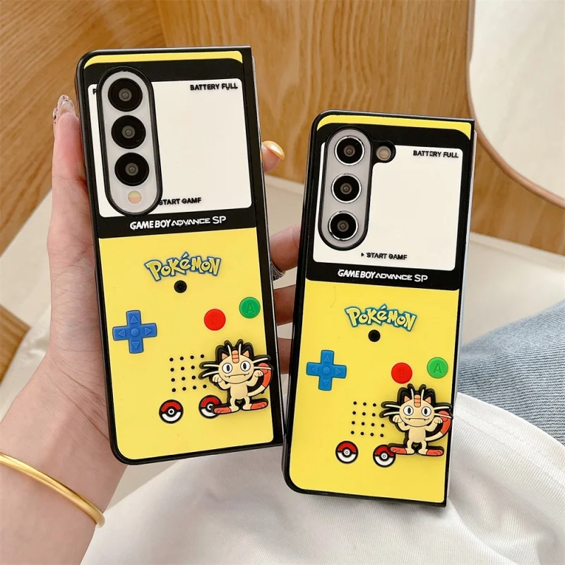 

Cute Cartoon P-Pokemon Meowth Piplup Leather silicone Folding Phone Case for Samsung ZFold 3 4 5 6 7 ZFold7 3D P-Pokemon Cover
