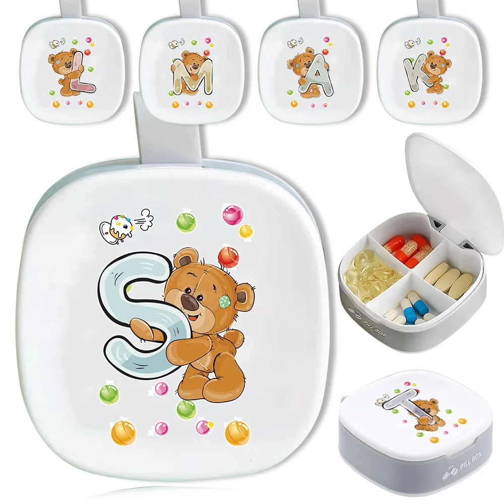 

Portable Pill Box Pill Travel Lightweight Medicine Box Personal Waterproof Pill Box Bear Letter Initial Name 26 Letters Pattern