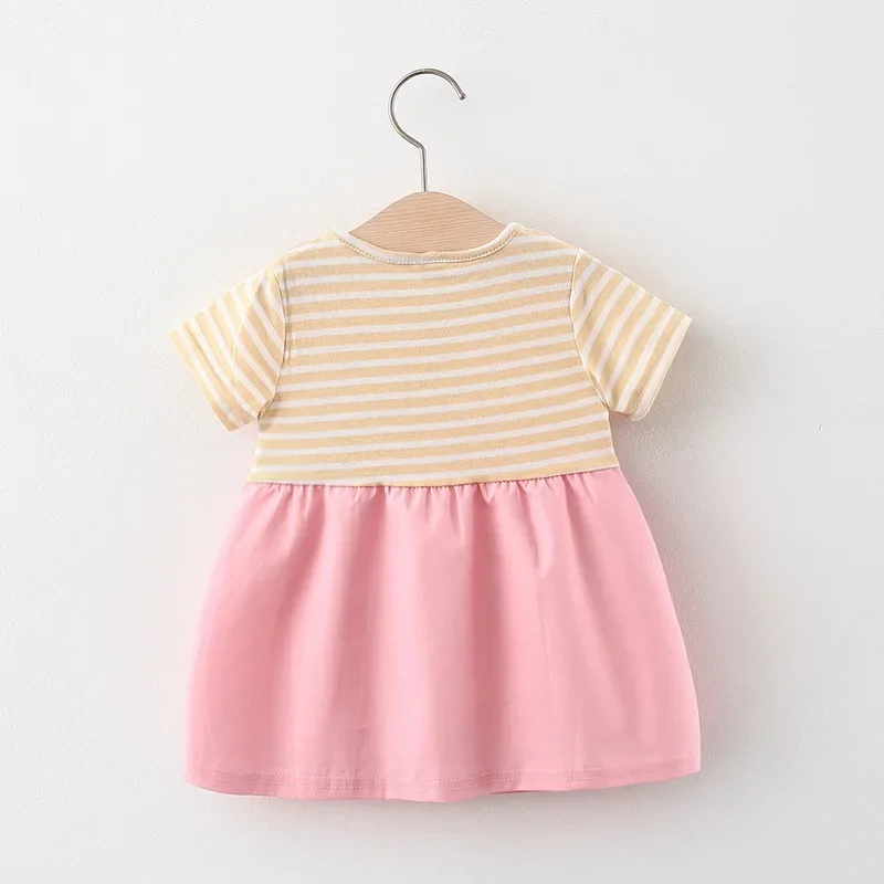 Summer Baby Cartoon Cat Dress Striped Short Sleeve Top Suspended Princess Dress 0-3 Year Old Girls' Clothing image 3