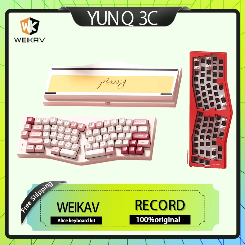 Weikav Record Wireless Three Mode Alice Mechanical Keyboard Kit Custom Aluminum 68% With Rgb Customized Gasket Keyboard Kit