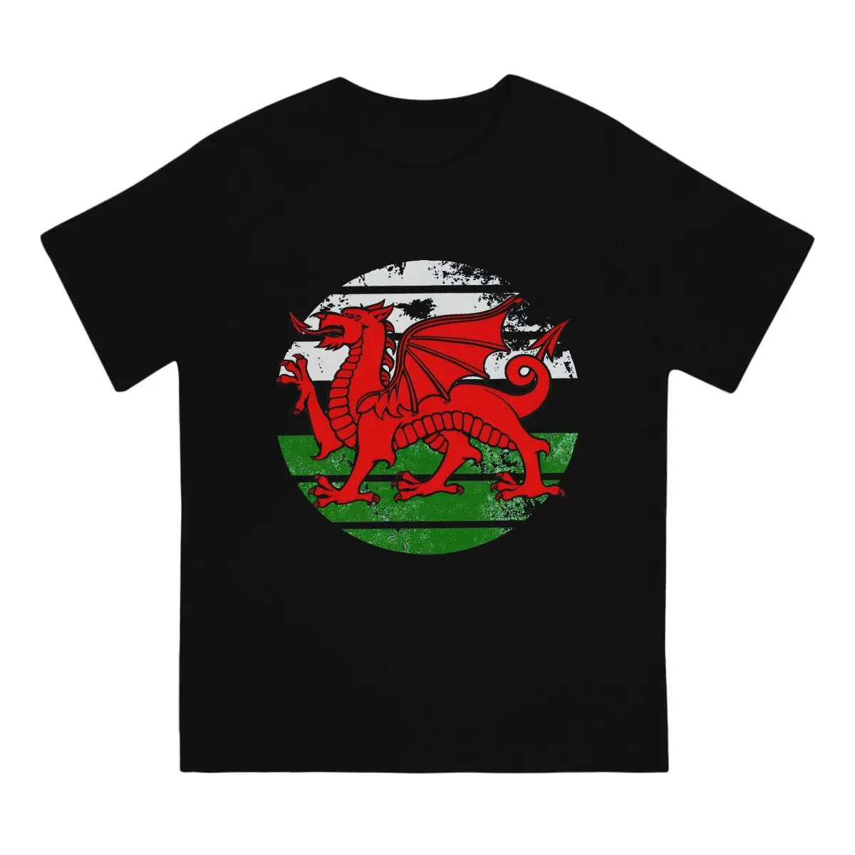 Welsh Cool Dragon Emblem On A Weathered Effect Image Tshirt Graphic Men Tops Vintage Punk Summer Polyester  Harajuku T Shirt