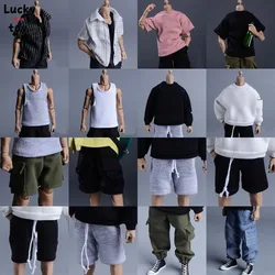 1/12 Scale Soldier Trendy Multi-pocket Cargo Shorts Loose Vest T Shirt Hoodie Clothes Model for 6 ‘’ Action Figure Body